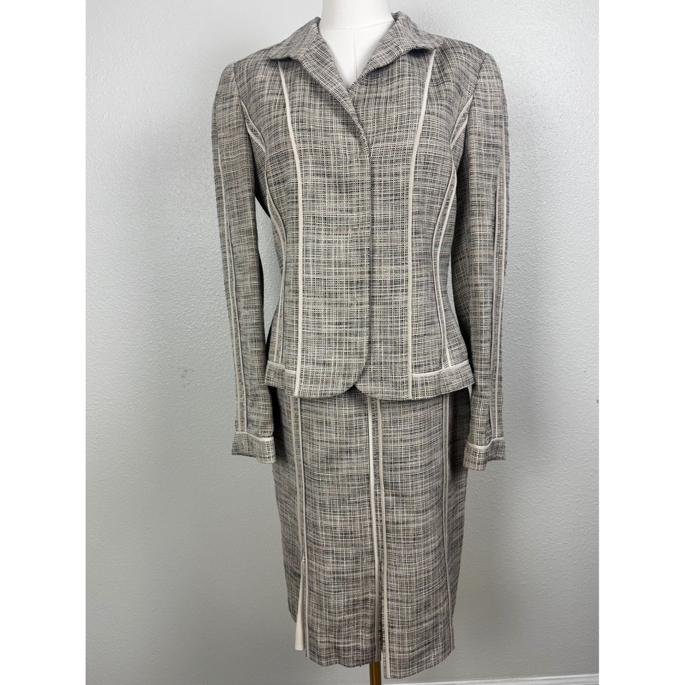 Carlisle Silk Linen Skirt Suit Set Jacket 4 Skirt 2 Quiet Luxury Career Office